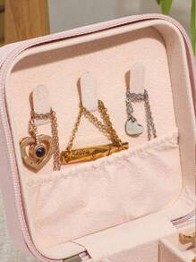 1 件长方形 PU 珠宝收纳盒，便携式珠宝整理盒，梳妆台收纳盒，夏季旅行珠宝盒，便携式多格旅行珠宝展示盒，收纳礼盒，户外旅行用品，带纽扣封口，美丽的国际风格，适合旅行和家居使用，适合女孩、礼物、节日、婚礼 - 粉紅色 - 查看 12