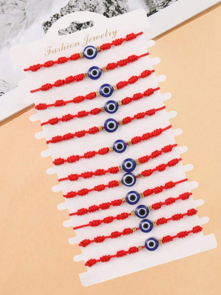 12pcs/Set Elegant Versatile Devil's Eye Lucky Red Bracelets, Suitable For Men & Women Daily Wear, Beautiful Gift (With Paper Card) - Multicolor - View 1