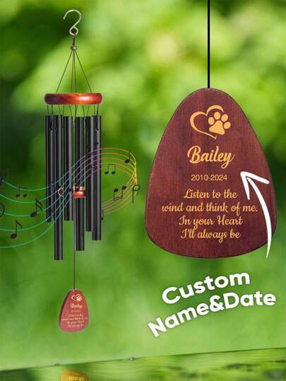 1pc Custom Pet Memorial Wind Chime, Personalized Pet Memorial Wind Chime, Custom Pet Memorial Outdoor Wind Chime, Engraved Cat Dog Loss Sympathy Gift In Memory, Remembrance Gift, Pet Remembrance Gift, Dog Memorial Gift