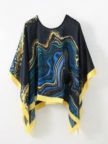 1 件女士沙滩配饰夏季印花蝙蝠袖上衣雪纺斗篷休闲宽松透明衬衫搭配花卉印花真丝围巾波西米亚风沙滩罩衫配饰女士 - 彩色 - 查看 22