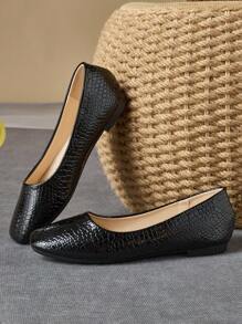 Women Square Toe Flat Slip-On Casual Dress Shoes, Black, For Office Work & Daily Wear