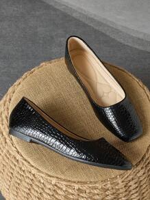 Women Square Toe Flat Slip-On Casual Dress Shoes, Black, For Office Work & Daily Wear