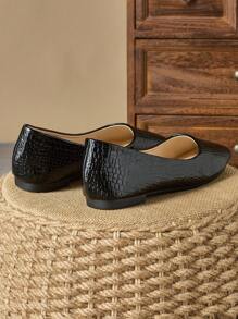 Women Square Toe Flat Slip-On Casual Dress Shoes, Black, For Office Work & Daily Wear