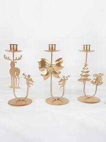 1 pieza Soporte de vela con decoraciones navideñas de árbol de Navidad, cascabel, reno, estrella, adorno navideño para hogar, regalos de Feliz Año Nuevo - Dorado - Ver 10