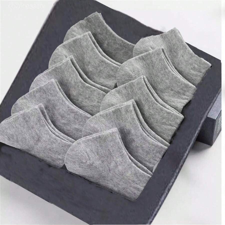 5 双夏季男女款纯色透气低帮袜子，适合健身 - 灰色 - 查看 1