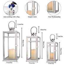Stainless Steel Lantern Set Of 3, 19" Tall Metal Hanging Lanterns With Clear Glass Panels, Indoor & Outdoor Home Decor - 銀色 - 查看 3