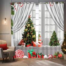 2 Pezzi Set di Tende Oscuranti, Sfondo Natalizio, Tende Decorative Artistiche Natalizie, Oscuranti, Isolanti Termici, Isolanti Acustici, Adatti per Camere da Letto per Adulti, Soggiorni, Balconi, Divisori Decorazioni Natalizie - HQQ-DKCL0007 - Visualizzare 6