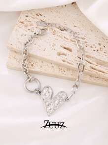 1 件波西米亚风复古不锈钢心形吊坠手链女士珠宝派对礼物爱心吊坠链手链，适合女性日常佩戴