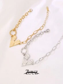 1 件波西米亚风复古不锈钢心形吊坠手链女士珠宝派对礼物爱心吊坠链手链，适合女性日常佩戴