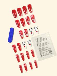 4 包（96 件）圣诞渐变粉色按压指甲，混合几何条纹雪花小鹿星形指甲，带花朵闪亮闪光设计长杏仁和棺材胶指甲套装，带粘性标签指甲锉，适合女士 - Follow Your Heart - 查看 3