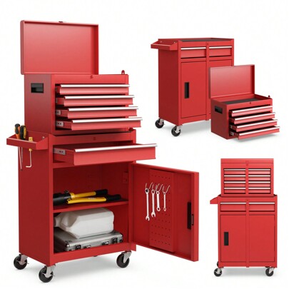 5-Drawer Rolling Tool Chest, High Capacity Tool Storage Cabinet W/ Lockable Wheels, Adjustable Shelf & Anti-Slip Liner, Removable Tool Box Organizer For Garage, Workshop