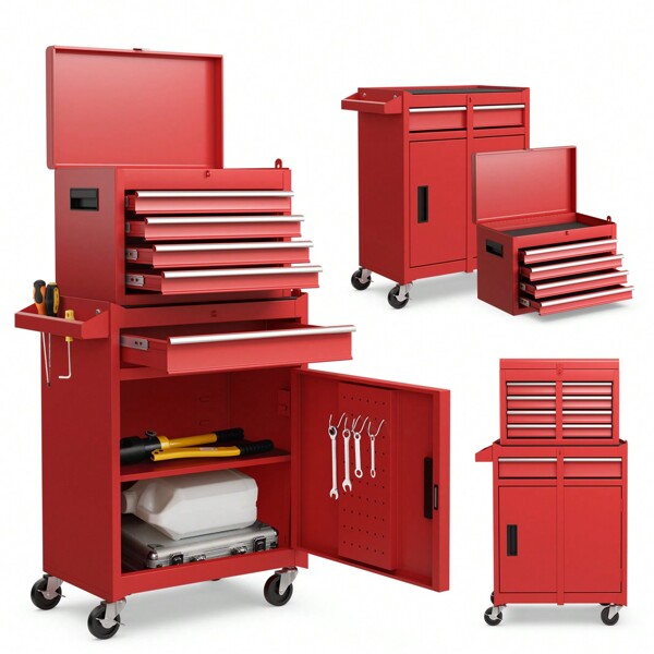 5-Drawer Rolling Tool Chest, High Capacity Tool Storage Cabinet W/ Lockable Wheels, Adjustable Shelf & Anti-Slip Liner, Removable Tool Box Organizer For Garage, Workshop
