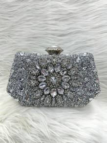 Glittery Pearl Party Bag Crossbody Strap With Wallet Closure With Chain Strap Removable Chain Hand Strap Studded With Stones - 銀色 - 查看 1