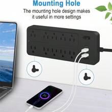 14-In-1 Power Strips With Surge Protection 1700J, 10 Outlets With 4 USB Ports (1 USB C) Long Extension Cord With Multiple Outlets 16Awg 1625W/13A Flat Plug Power Strip Protector Black And White - màu đen - Xem 3