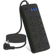14-In-1 Power Strips With Surge Protection 1700J, 10 Outlets With 4 USB Ports (1 USB C) Long Extension Cord With Multiple Outlets 16Awg 1625W/13A Flat Plug Power Strip Protector Black And White - màu đen - Xem 1