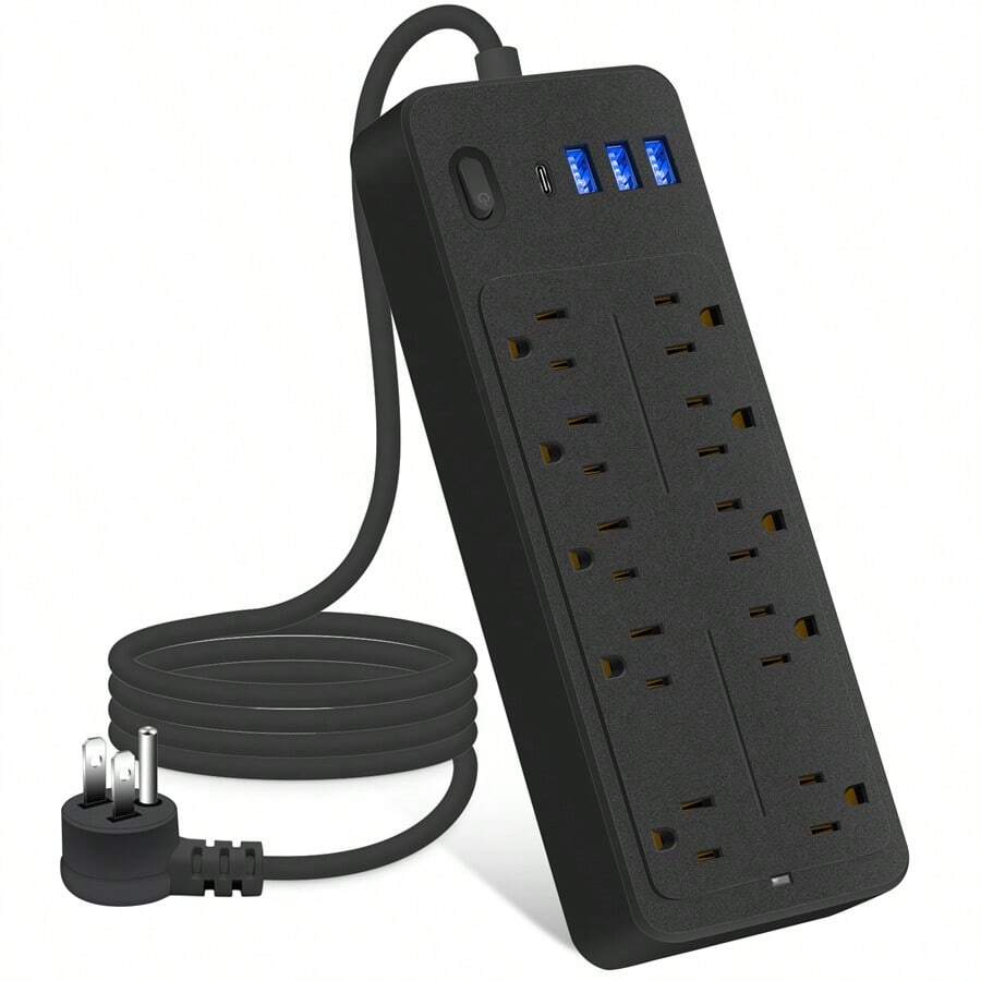14-In-1 Power Strips With Surge Protection 1700J, 10 Outlets With 4 USB Ports (1 USB C) Long Extension Cord With Multiple Outlets 16Awg 1625W/13A Flat Plug Power Strip Protector Black And White - màu đen - Xem 1