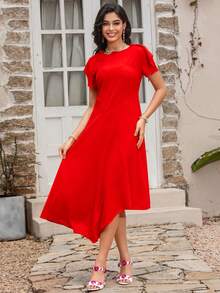 Red Dress Dress Summer New 20 High Quality Asymmetric Ruffle Dresses Sub - Red - View 2