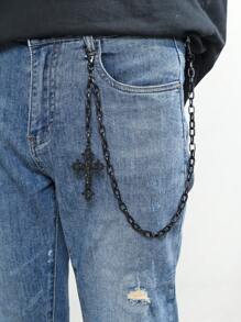 1 件装 男士 银色 粗链 双环 十字裤链 配饰 万圣节 - 黑色 - 查看 1