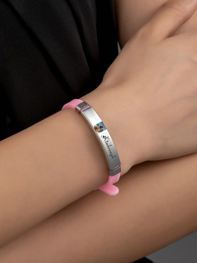 Customizable Colorful Silicone Bracelet With Text/Name, Stainless Steel Personalized Inspirational Quote Photo Bracelet For Loved Ones, Perfect Gift For Valentine's Day, Christmas, Halloween - Colorful - View 18