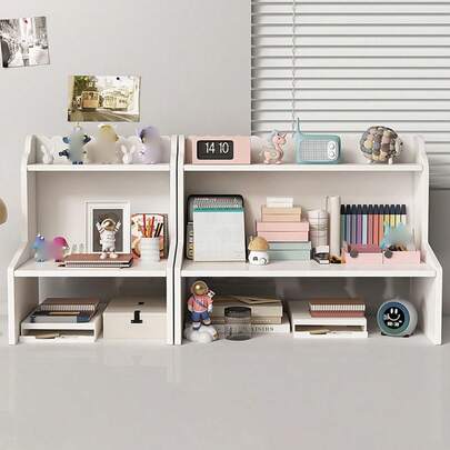 1個 白色 木質プラスチック製 収納ラック、寝室、リビング、オフィス、ドームにおける化粧品、フィギュア、本、ペン、カレンダー、口紅、フェイスマスクなどの卓上整理用