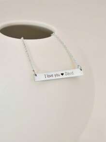 Custom Necklace Engraved Name Text Bar Necklace Personalized Name Stainless Steel Jewelry For Women Silvery Birthday Name Necklaces Gifts Handwriting Name Necklace Gift For Her Birthday Gift Christmas Gift - Silver - View 5