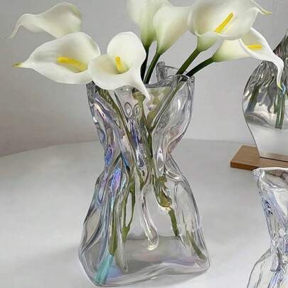 1 件高端创意玻璃花瓶，透明桌面装饰，适合客厅、厨房、卧室、书房、办公室