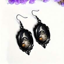 Wis Funky Ghost & Pumpkin Black Lace Dangle Earrings - Glass Inlay, Alloy With Iron Posts For Men Dangle Earrings For Women Halloween Gift