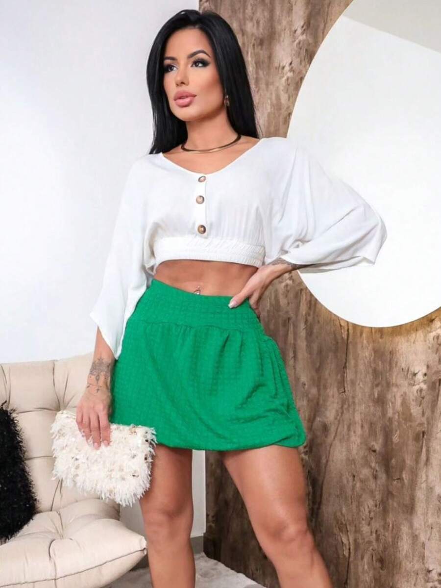 Women's Balloon Skirt - Elegant And Modern - màu xanh lá - Xem 1