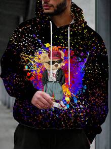 Graphic Hoodie Sweatshirt With Cool Bear & Sunglasses Print, Casual Design, Stretchy Fabric, Comfortable For Spring And Autumn