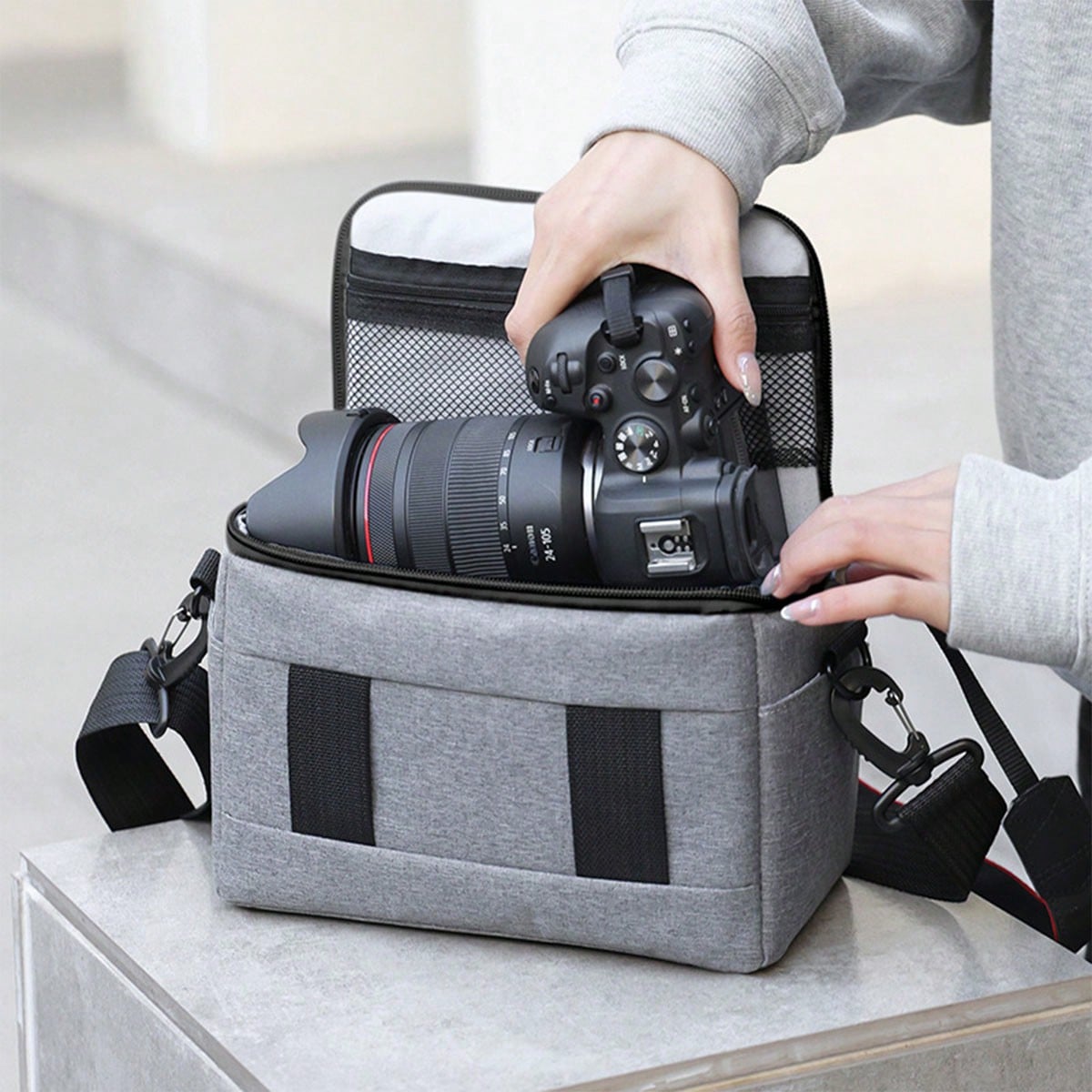 Digital Camera Bag For DSLR, Travel Essentials & Holiday Essentials - Waterproof Nylon Shoulder Case Compatible With Sony Nikon Canon (EOS R/R10/R7, ZFC/Z50, Etc.), Portable & Lightweight Camera Accessories