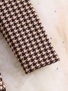 青少年女孩格子图案圆领中长 A 字形连衣裙（不含腰带） - 咖啡 - 查看 6