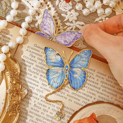 Flower Butterfly Metal Bookmark Butterfly Metal Brass Bookmark Ancient Style Exquisite Student Reading Bookmark,School Supplies,Back To School