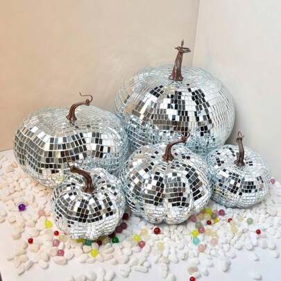 1pc Disco Silver Glass Pumpkin Ornament For New Halloween Party Wedding Decoration. Home Decor Holiday Party Favors Best Gifts Birthday