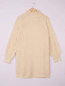Plus Size Plain Turtleneck Sweater Dress - Apricot - View 4