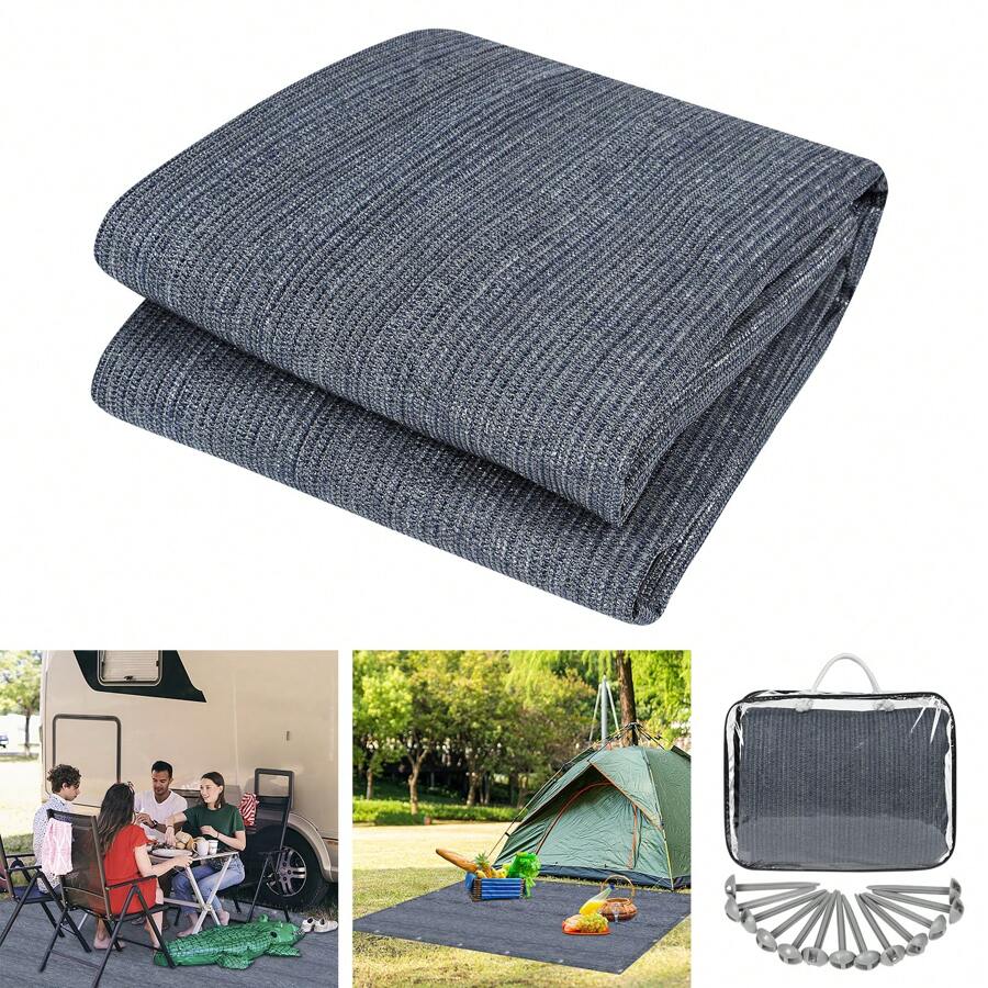 YUENFONG Awning Carpet, Outdoor Camping Mat, Carpet For Tent, Mobile Home Made Of HDPE, Waterproof Tent Tarpaulin With Eyelets (2.5x3m, 2.5x4m, 2.5x5m, 3x3m, 3x4m, 3x5m, 3x6m, 4x5m, 4x6m) - 灰藍色-3*4m - 查看 1