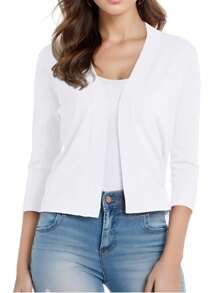 Women's 3/4 Sleeve Cropped Cardigan Sweater - White - View 4