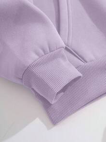 女士休闲定制印花抽绳连帽羊毛运动衫，秋冬 - 淡紫色 - 查看 8