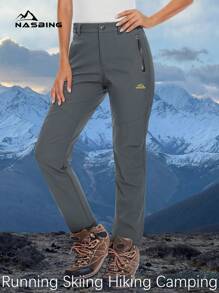 NASBING Women's Winter Thermal Lined Pants Waterproof Windproof Ripstop Softshell Warm 4-Way Stretch Zip-Fly Side Elastic Waist 2 Secure Zipper Pockets Snow Ski Pants Hiking Camping Outdoor Sport - 深灰色 - 查看 2