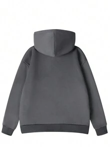Sudadera con capucha de estilo universitario informal con cordón para mujeres - Gris Oscuro - Ver 3