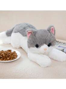 Molutian 19.68 英寸 3D 仿真猫毛绒短毛猫逼真毛绒可拥抱猫玩具可爱猫咪毛绒沙发装饰垫生日礼物男孩女孩婴儿玩具，儿童玩具猫，儿童玩具 - 白色 - 查看 13