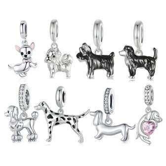 bamoer 1入組925純銀寵物狗頭飾鐲珠，適用於女孩金揚邊柯利犬、達克斯、雪納瑞吊墜DIY