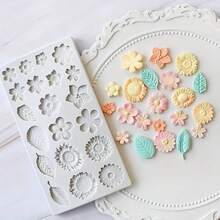1 Khuôn silicon fondant hình hoa và lá DIY thủ công Khuôn bánh sô cô la Dụng cụ trang trí bánh Phụ kiện nhà bếp Đồ nướng - Xám - Xem 1