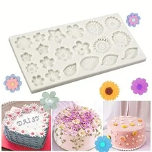 1 Khuôn silicon fondant hình hoa và lá DIY thủ công Khuôn bánh sô cô la Dụng cụ trang trí bánh Phụ kiện nhà bếp Đồ nướng - Xám - Xem 2