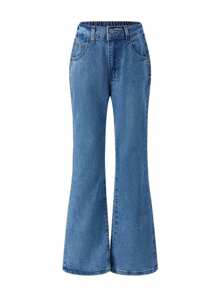 Fashion Girls Denim Flared Jeans, Versatile Light Blue Casual Flare Leg Pants, Suitable For Daily Wear - Light Wash - View 1