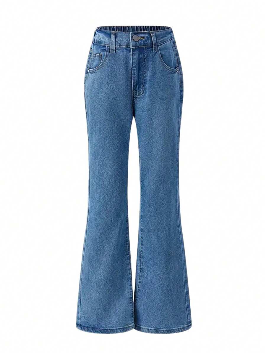 Fashion Girls Denim Flared Jeans, Versatile Light Blue Casual Flare Leg Pants, Suitable For Daily Wear - Light Wash - View 1