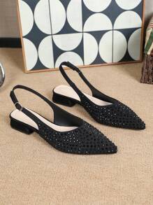 Women's Comfortable Spring/Summer Fashionable Pointed Toe Hollow Breathable Low-Heeled Shoes - Black - View 8