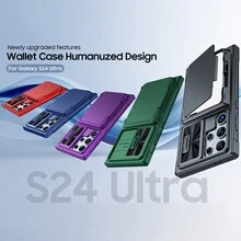 cenmaso Étui portefeuille compatible avec Samsung Galaxy S24 Ultra, support de cartes (4 cartes) et cache-caméra avec support, [blocage RFID] pour femmes et hommes, coque de protection intégrale en PC pour S24 Ultra 2024 - Noir - Voir 8