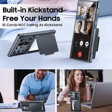 cenmaso Étui portefeuille compatible avec Samsung Galaxy S24 Ultra, support de cartes (4 cartes) et cache-caméra avec support, [blocage RFID] pour femmes et hommes, coque de protection intégrale en PC pour S24 Ultra 2024 - Noir - Voir 5