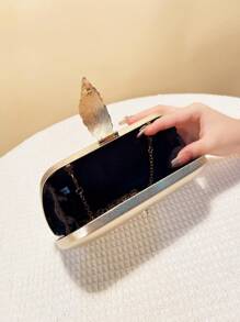 PU Fashion Casual Design Evening Bag, Black Metal Leaf Sequin Small Clutch Purse For Party, Banquet, Handbag With Chain Shoulder Strap - Gold - View 6