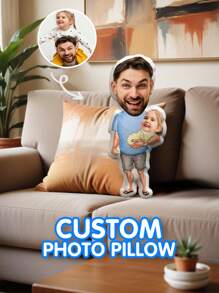 1pc Customized Face Pillow - Personalized Photo Pillow | Unique Gift For Dad, Husband Or Boyfriend | Mini Pillow With Father-Son Style | Perfect For Father's Day, Birthday, Anniversary And Wedding | Fun Customized Pillow For Pet Lovers, Family And Friends | 3D Portrait Pillow | Ideal Home Decor, Photo Gift - Father and daughter(Young)2 - View 2
